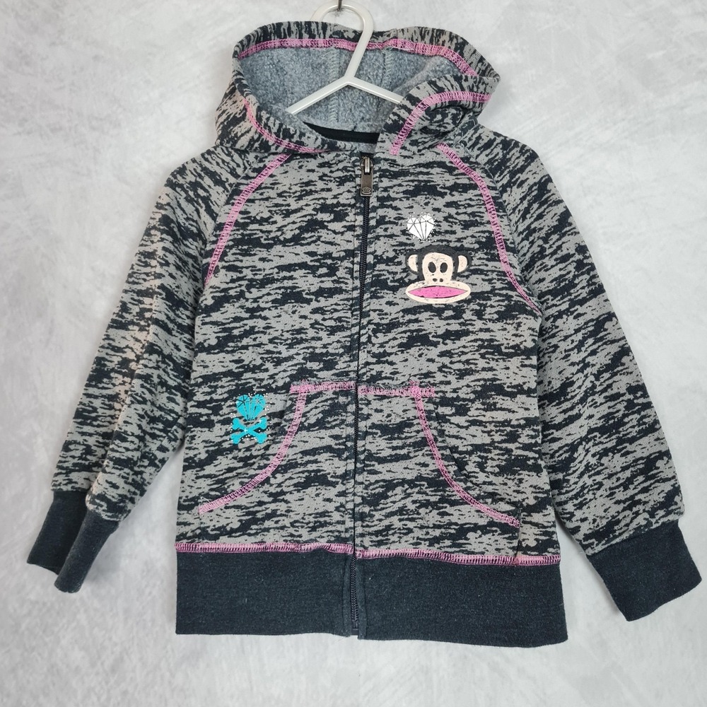 Vintage Y2K Paul Frank Hoodie Girls 4 Gray Julius Diamond Full Zip Fleece